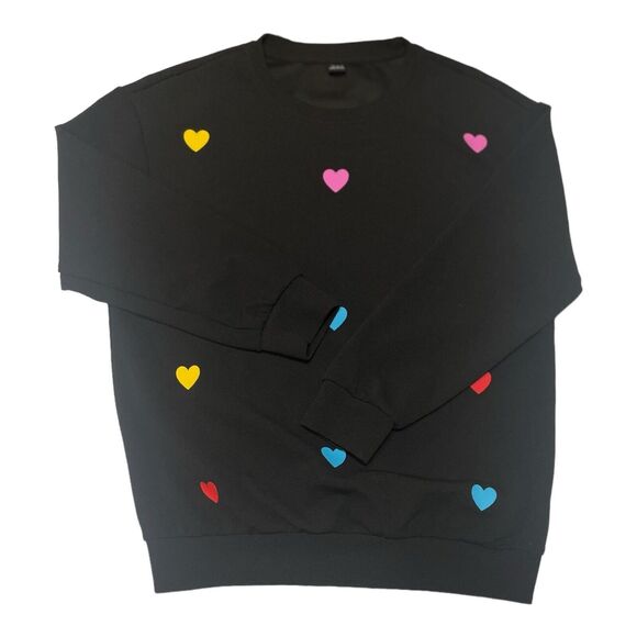 SHEIN Black Top With Colorful Hearts Long Sleeve Women’s‎ Medium Shirt - Picture 4 of 10